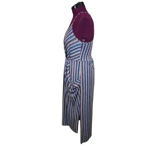 Women's BCBGeneration Blue Striped V-Neck Midi Length Hi Low Dress | Size Medium - Picture 3 of 12